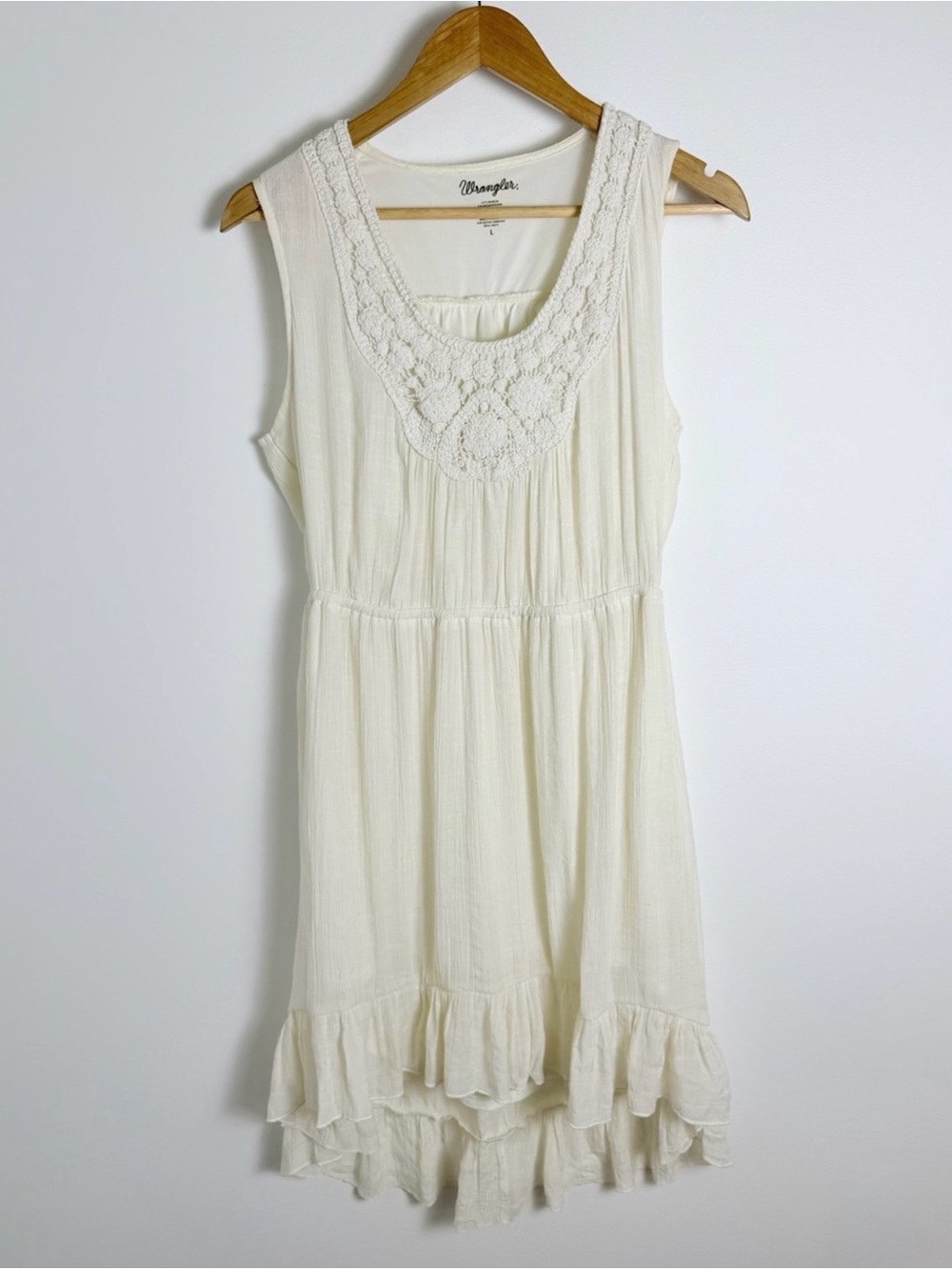 Wrangler Cream Crochet Boho Prairie Dress Cottagecore Western